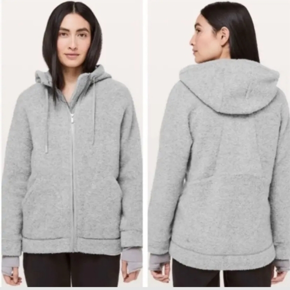 lululemon athletica Jackets & Blazers - Lululemon So Sherpa Wool Blend Boucle Gray Heather Hooded Zip Jacket-Size 6